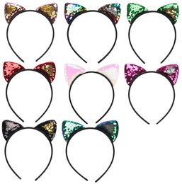 Fashion hair Accessories Flip sequin cloth cat ears headband Children's holiday cat ear headband head buckle WCW821