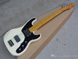 White Electric Bass Guitar with Black Pickguard,Yellow Maple Fretboard,4 Strings,Chrome Hardware,offer Customised