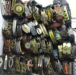 50PCS Men Women Top Assorted Leather Alloy Bronze Bracelets Wristbands Bangles Cuff Punk Cool Jewellery Party Gift Wholesale Wrist BRAND NEW