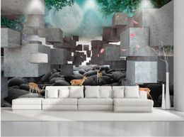 Custom Any Size Mural Wallpaper 3D cube sika deer embossed TV background wall paper