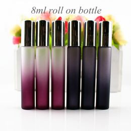 8ml Roll On Glass Bottle Black / Purple Thin Glass Roll-On Vials Essential Oil Roller Perfumes Sample Bottle