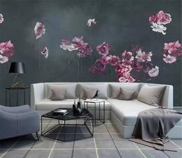 Floral Wallpaper For Walls Silk Material Hand Painted European Tulip Floral Wall Wallpaper