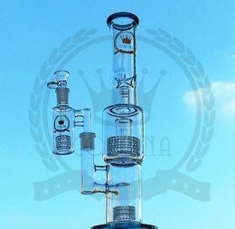 Corona 16" Glass Bong three layers slit honeybomb Perc high Water Pipe in clear Colour Dab Rigs with Accessories Joint Set