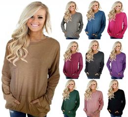 Plus Size Womens Hoodies Long Sleeve O Neck Loose Ladies Sweatshirts Fashion Solid Color Tops With Pockets Female Clothing