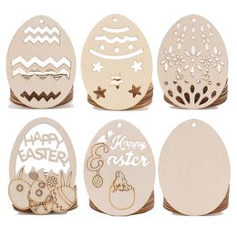 Easter Wooden Eggs Chips Wood Hanging Pendant Decor Diy Party Supplies Hanging Tags Happy Easter Wall Ornaments XBJK2002