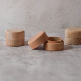 Beech Wood Small Round Storage Box Retro Vintage Ring Box for Wedding Natural Wooden Jewellery Case 100