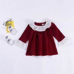 Baby girls Ruffle lace collar dress children Puff Sleeve princess dresses 2019 spring autumn Fashion boutique Kids Clothing C5694