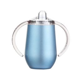 10oz Stainless Steel Sippy Cup with Double Handles Egg Shape Cups Sucker Cup Double Wall Vacuum Insulated Flask Stainless Steel Tumblers