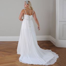 Plus Size Summer Beach Wedding Dress Chiffon A Line 2021 Spaghetti Straps Backless Bridal Gowns Sequins Beaded Appliqued Lace Robe238B