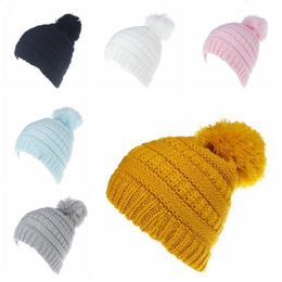 Winter Girls Skull Caps Baby Knitted Hats Ball Pom Pom Beanie Kids Tassel Crochet Cap Boys Ski Outdoor Hat Headgear Accessories AZYQ6820