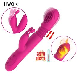 Heating Telescopic Rabbit Vibrator Rotating 10 mode Dildo Vibrator G Spot Clitoris Stimulator Adult Sex Toys for Woman Y191015