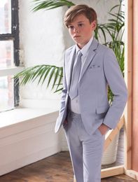 Light Blue Little Boy Formal Suits Dinner Tuxedos for Wedding Party Boy Groomsmen Kids Children Prom Suit Formal Wear Jacket Pant318n
