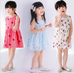 Girls Clothing Summer Girl Dress Children Kids Fruit Print Dress Dress Baby Cotton Kids Vest halter dresses Children Clothes 28colors