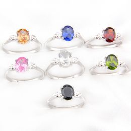 Luckyshine New Trendy 5 Pcs Mix Color Wedding Bridal Gift Crystal Rings 925 Silver Colored Zircon Elegant For Women's Rings Jewerly 8x