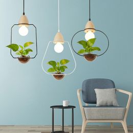 American Plant Pot Pendant Lamp Restaurant Dinning Room Pendant Light Black White Colour Wood Pendant Lighting with glass