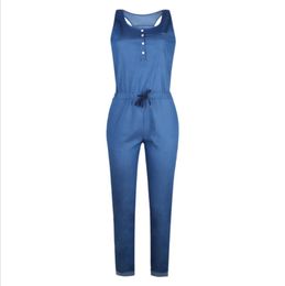 Casual Strap Womens Jeans Rompers Jumpsuit Wide Leg Sleeveless One Piece Women Overalls Female Denim Pants
