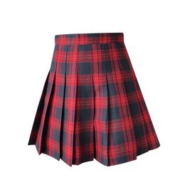 Japanese School Plaid Mini Korean Students Class Uniforms Clothing for Girl Summer Red Pleated Skirt Y19043002