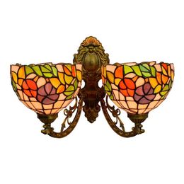 Tiffany Stained Glass Double Head Wall Lamp European Retro Creative Plaid Flower Lamp Living Room Bedroom Coffee Shop Hall Hotel Wall Light