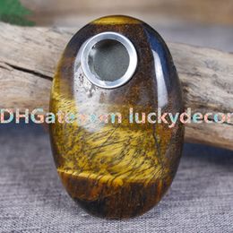 10pcs Palm Tumbled Tiger-Eye Altar Protection & Divine Calm Stone Natural Crystal Smoking Pipe Portable Tobacco Wand Oval Shape Tiger's Eye