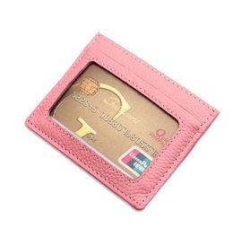 10pcs Card Holders Mix Color Genuine Leather Front Pocket RFID Blocking Wallets, Credit Card Holder With ID Window