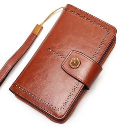 Designer-Women Wallet Genuine Leather Business Clutch Bag Detachable Wristband Wallet Slidable Phone Clip Design Multi-function Bag