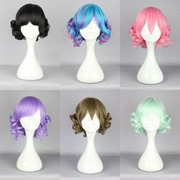 adjustable Select color and style 1pc Length:30cm Short Curly Wavy Hair Full Wigs Anime Cosplay Party Wig Hairpieces