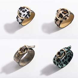 Wholesale-fashion ins luxury designer snake leopard animal print leather adjustable bangle bracelet for woman