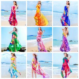 Bikini Cover Ups Women Floral Beach Wraps Sunscreen Beach Shawl Swim Towel Femme Fashion Scarf Women Chiffon Pareo Tulle Dress Sarong B4526