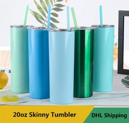 20oz Stainless Steel Mug Skinny Tumbler with Plastic Lids Vacuum Insulated Straight Cup 29 Colour DHL Shipping