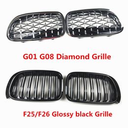 2 PCS Car Styling F25 F26 Black ABS Front Kidney Double Slat Grille Grills for G01 G08 X3 Diamond Racing GrilleS