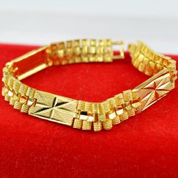 Womens Mens Bracelet 18K Yellow Gold Filled Wrist Chain Link Star Carved Classic Jewelry Newest Style