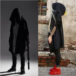 Erkek Trençkot Palto Koyu Elf Knight Sihirbazı Pelerin Kapüşonlu Ceket Hip Hop Streetwear