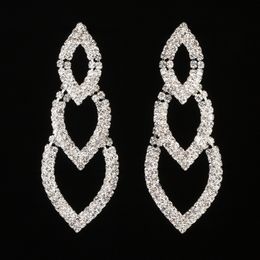 Leaf Design Bridal Dangle Earrings Sparkling Silver Color Rhinestone Crystal Long Earrings For Women Wedding Jewelry Gift