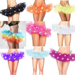 Stage Party Girl colorido Led Lighting Mini saia tutu Mulheres Halloween Natal Festival Escola Show Dance malha Tulle Petticoat