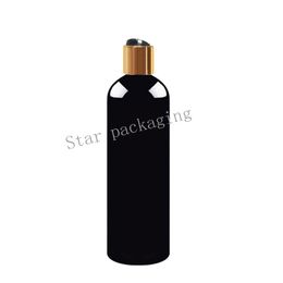 20pcs/lot 500ml Empty PET Travel Lotion black Bottle Gold Aluminum Disc Top Cap Press Family Oil DIY SPA Bottles Container