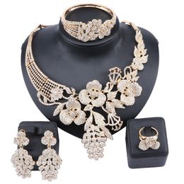 Fashion Crystal Statement Necklace Bangle Ring Earring For Women Indian Bridal Wedding Accessories Decoration Jewelry Sets