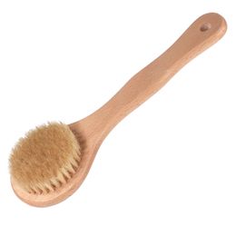 25*8cm Short Handle Natural Boar Bristles Body Brush Dry Skin Bath Brush with Natural Beech Wood Remove Dead Skin Rub Back Brush