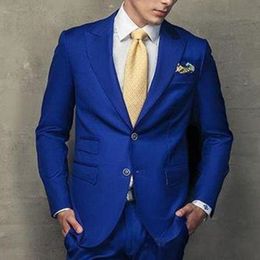 New Stylish Design Groom Tuxedos Two Button Royal Blue Peak Lapel Groomsmen Best Man Suit Mens Wedding Suits (Jacket+Pants+Tie) 805