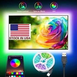 Stock In USB 5050 RGB LED Strip No Waterproof DC 5V USB LED Light Strips Flexible Tape 3M 9.8ft add with Bluetooth APP TV Background