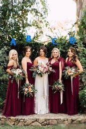 2020 Cheap Burgundy Long Bridesmaid Dresses Tulle Ruched One Shoulder Halter Beach Country Maid of Honour Gown Custom Made