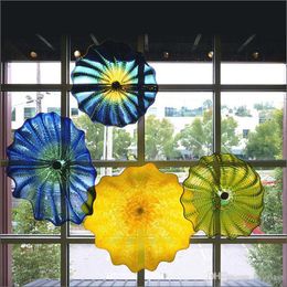 Modern Hand Made Blown Glass Flower Plates Ceiling Decorative Handmade Blown Glass Pendant Wall Lamps for Living Room Decor