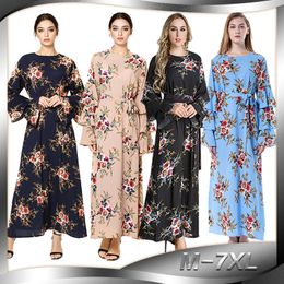 2019 Fashion Women Muslim Dress O Neck Long Plus Size 5XL Floral Dress Islamic Saudi Arabia Dresses Abaya Turkish Dubai Dress J190604