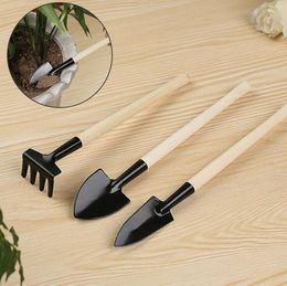 3pcs/set Mini Shovel Rake Set Portable Gardening Tool Wooden Handle Metal Head Shovel Harrows Spade for Flowers Pot CCA11485-A 100set