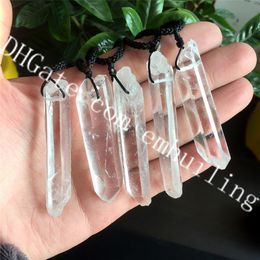 10Pcs Genuine Freeform Raw Gemstone Point Healing Handmade Necklace Clear Quartz Rough White Rock Crystal Stone Pendant with Adjustable Rope