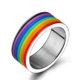 LGBT Rainbow Bague 9mm Bague pour hommes en acier inoxydable Epoxy LGBTQ Accessoires Bisexuels Personnalisé Zircon Personnalisé Bijoux de mode