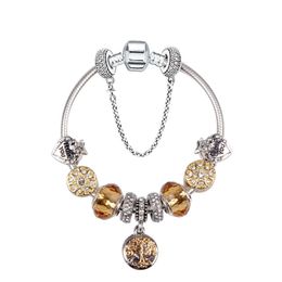 Wholesale- Glass Charm Bracelets Bead Christmas yellow Flower CZ Crystal Charms Dangle For Women Original DIY Jewellery Style Fit Pandora