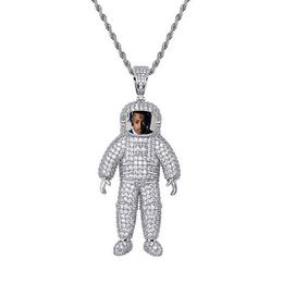 Custom Made Astronaut Pendant Necklace Iced Out Spaceman with 3mm Rope Chain Silver Gold Color Zircon Men Hiphop Necklace