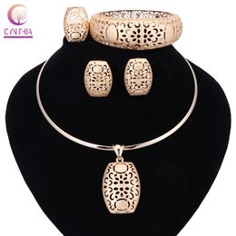 Nigerian Wedding African Beads Jewelry Sets Gold\Silver Color Women Necklaces Party Fashion Flowers Hollow Jewellery Accessories