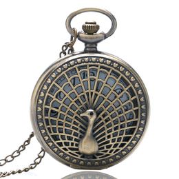Bronze Hollow Peacock Case Watches Men Women Quartz Pocket Watch Analogue Display with Necklace Sweater Chain Gifts montre de poche248x