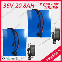 Wholesale 2pieces/lot 1000W 36V 20AH Lithium ion Battery 36V 20AH Electric Bike battery with PVC case 30A BMS 42V 2A charger